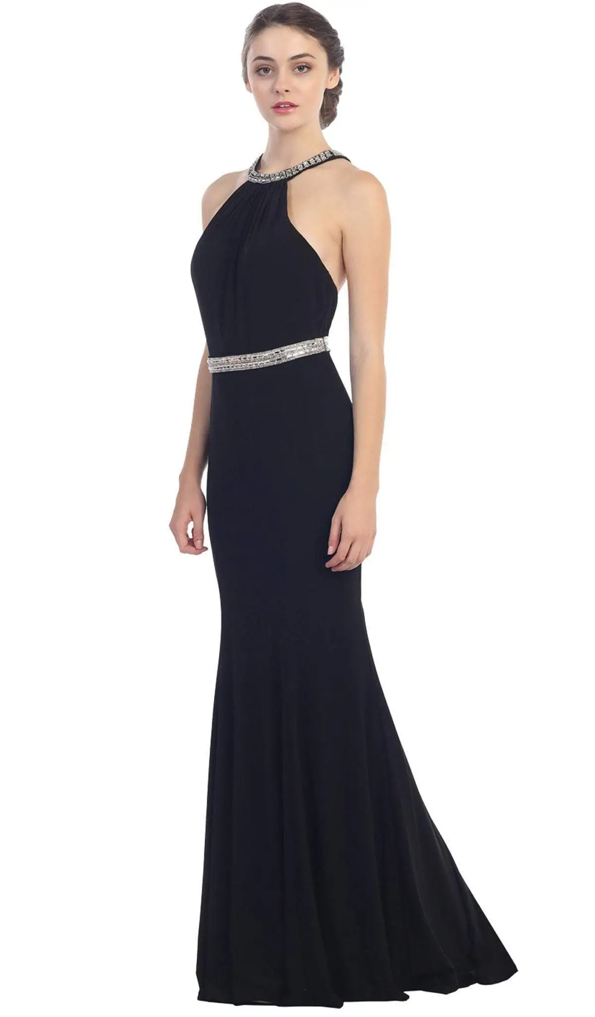Eureka Fashion - Jeweled Halter Jersey Sheath Evening Dress 1 Eureka Fashion - Jeweled Halter Jersey Sheath Evening Dress