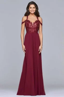 Faviana - 10006 Lace Appliqued Illusion Midriff Gown -Hot Sale WEDDING Store faviana 10006 lace appliqued illusion midriff gown bridesmaid dresses 0 wine 28421322965075