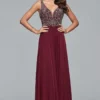 Faviana - 10017 Beaded V-neck A-line Dress