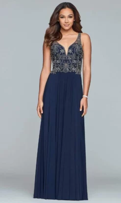 Faviana - 10017 Beaded V-neck A-line Dress -Hot Sale WEDDING Store faviana 10017 beaded v neck a line dress prom dresses 0 navy 28334723596371
