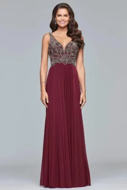 Faviana - 10017 Beaded V-neck A-line Dress -Hot Sale WEDDING Store faviana 10017 beaded v neck a line dress prom dresses 28761234341971