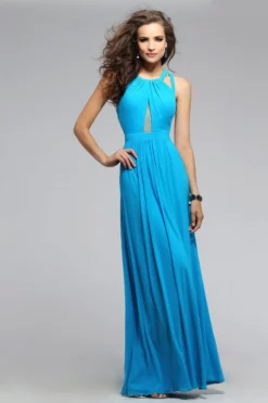 Faviana - 7741 Mesh Long Dress With Illusion Cut-Out