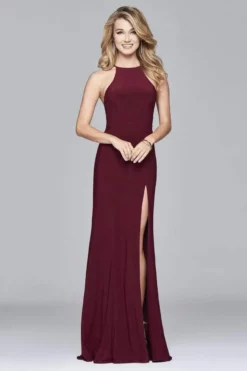 Faviana - 7976 Long Jersey Halter Dress With Open Back -Hot Sale WEDDING Store faviana 7976 long jersey halter dress with open back special occasion dress 0 wine 5392359391289