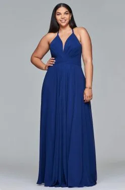 Faviana - 9397 Long Flare Chiffon V-neck With Lace-up Back -Hot Sale WEDDING Store faviana 9397 long flare chiffon v neck with lace up back special occasion dress 12w navy 13717946269779