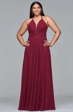 Faviana - 9397 Long Flare Chiffon V-neck With Lace-up Back -Hot Sale WEDDING Store faviana 9397 long flare chiffon v neck with lace up back special occasion dress 12w wine 13717946237011