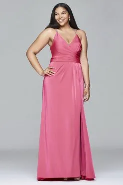 Faviana - 9414 Faile Satin V-Neck Evening Dress With Draped Front