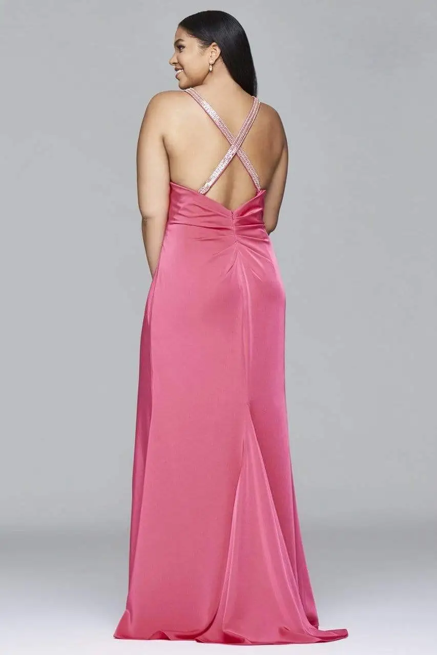 Faviana - 9414 Faile Satin V-Neck Evening Dress With Draped Front 2 Faviana - 9414 Faile Satin V-Neck Evening Dress With Draped Front - Image 2