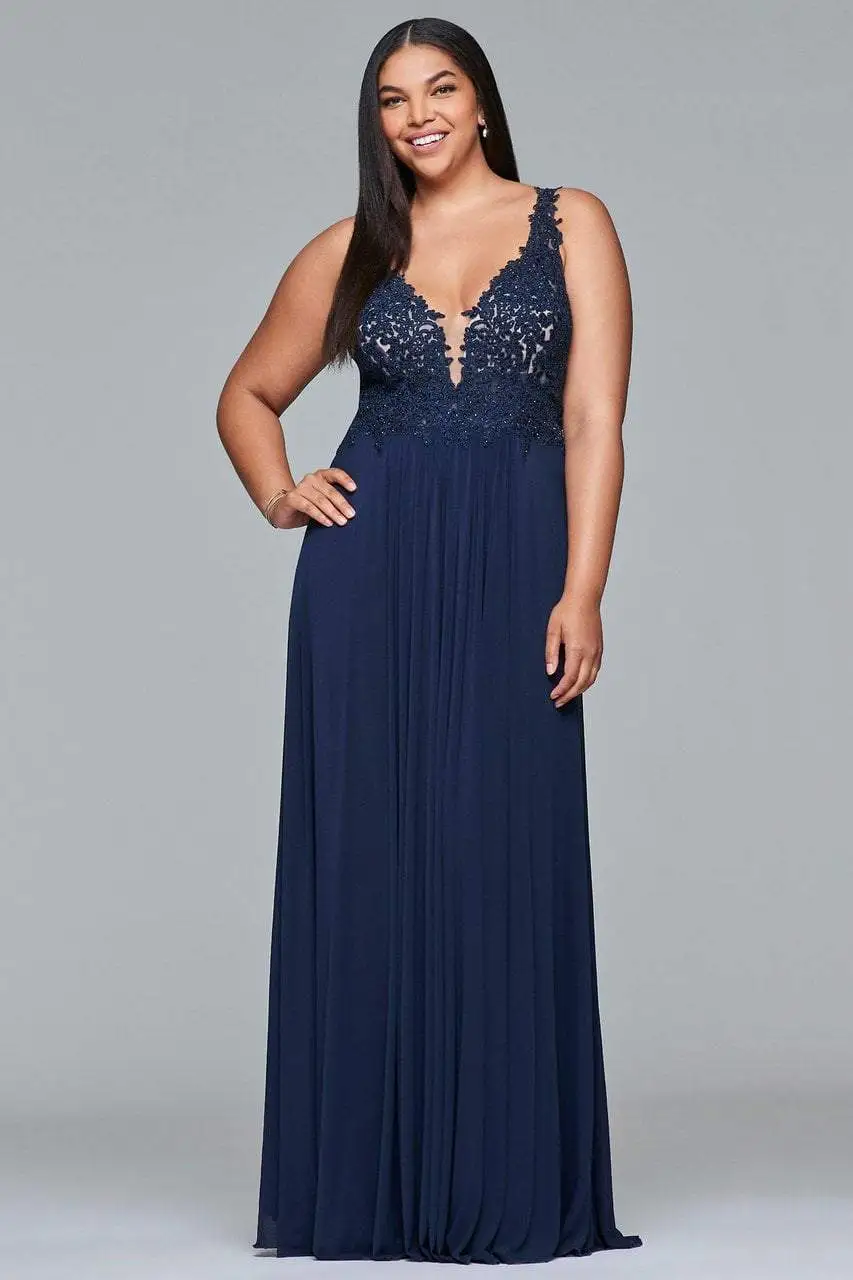 Faviana - 9428 Sleeveless Lace Embroidered Plus Size Dress 1 Faviana - 9428 Sleeveless Lace Embroidered Plus Size Dress