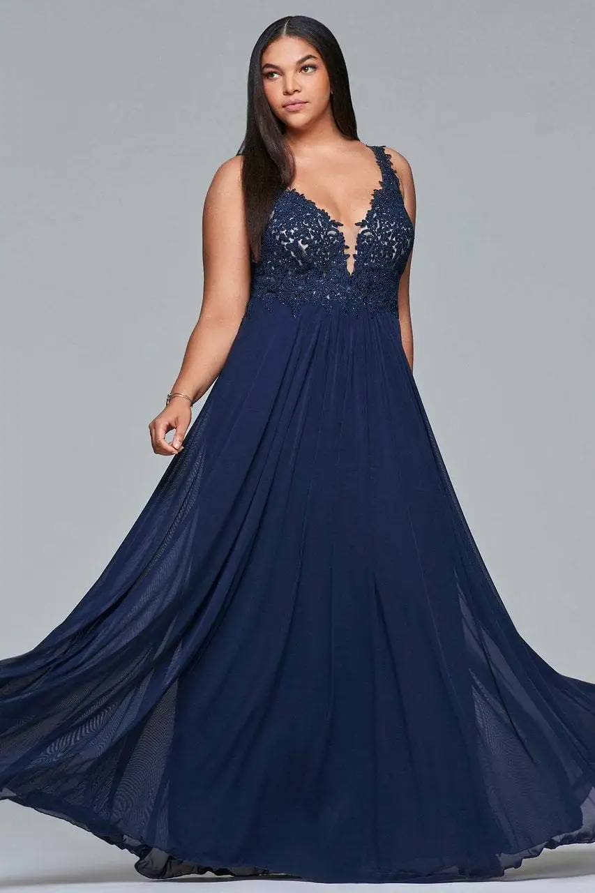 Faviana - 9428 Sleeveless Lace Embroidered Plus Size Dress 3 Faviana - 9428 Sleeveless Lace Embroidered Plus Size Dress - Image 3