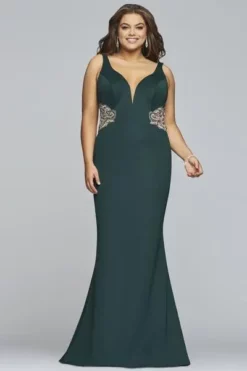 Faviana - 9448 Beaded Illusion Cutout Plunging V-Neck Gown