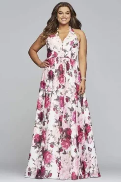 Faviana - 9468 Floral Halter A-Line Evening Dress
