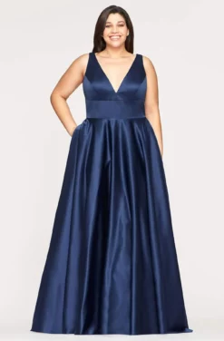 Faviana - 9496 Deep V-neck Satin A-line Gown -Hot Sale WEDDING Store faviana 9496 deep v neck satin a line gown prom dresses 12w navy 28265182396499