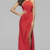 Faviana Draped High Halter Faille Satin Long Gown - 1 Pc Red In Size 8 Available