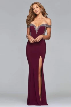 Faviana - S10001 Off-Shoulder Jersey Sheath Gown -Hot Sale WEDDING Store faviana s10001 off shoulder jersey sheath gown evening dresses 0 bordeaux 28837295849555
