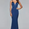 Faviana - S10012 Plunging Matte Satin Sheath Gown