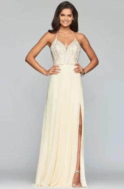Faviana - S10041 Beaded Deep V-neck Chiffon Dress -Hot Sale WEDDING Store faviana s10041 beaded deep v neck chiffon dress prom dresses 0 buttercream 13719112745043