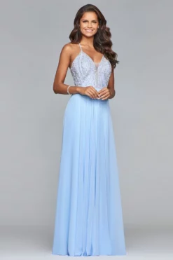 Faviana - S10041 Beaded Deep V-neck Chiffon Dress