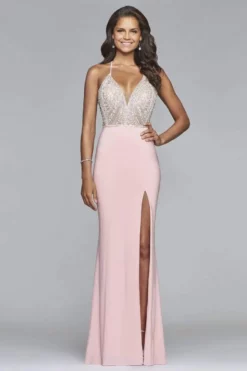 Faviana - S10060 Plunging V-Neckline Jersey Gown