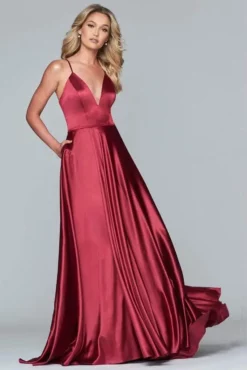 Faviana - S10209 Lace Up Back Satin V Neck Dress -Hot Sale WEDDING Store faviana s10209 lace up back satin v neck dress evening dresses 00 red 28741992841299
