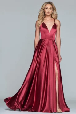 Faviana - S10209 Lace Up Back Satin V Neck Dress -Hot Sale WEDDING Store faviana s10209 lace up back satin v neck dress evening dresses 00 wine 28059057487955