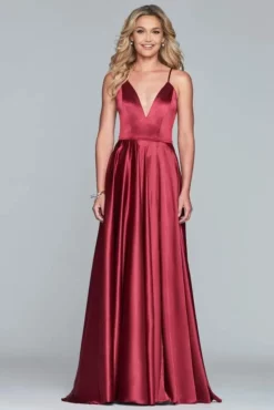 Faviana - S10209 Lace Up Back Satin V Neck Dress -Hot Sale WEDDING Store faviana s10209 lace up back satin v neck dress evening dresses 28741993037907