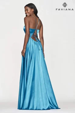 Faviana - S10209 Lace Up Back Satin V Neck Dress -Hot Sale WEDDING Store faviana s10209 lace up back satin v neck dress evening dresses 29169062707283