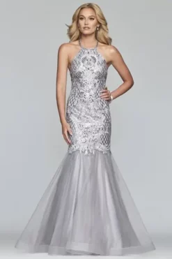 Faviana - S10221 Embroidered Sequin Halter Mermaid Gown