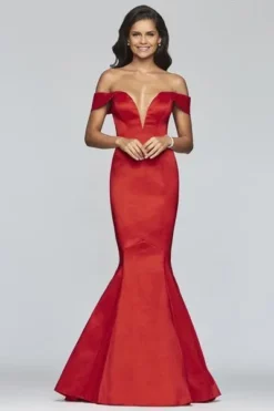 Faviana - S10241 Plunging V-neck Taffeta Mermaid Dress