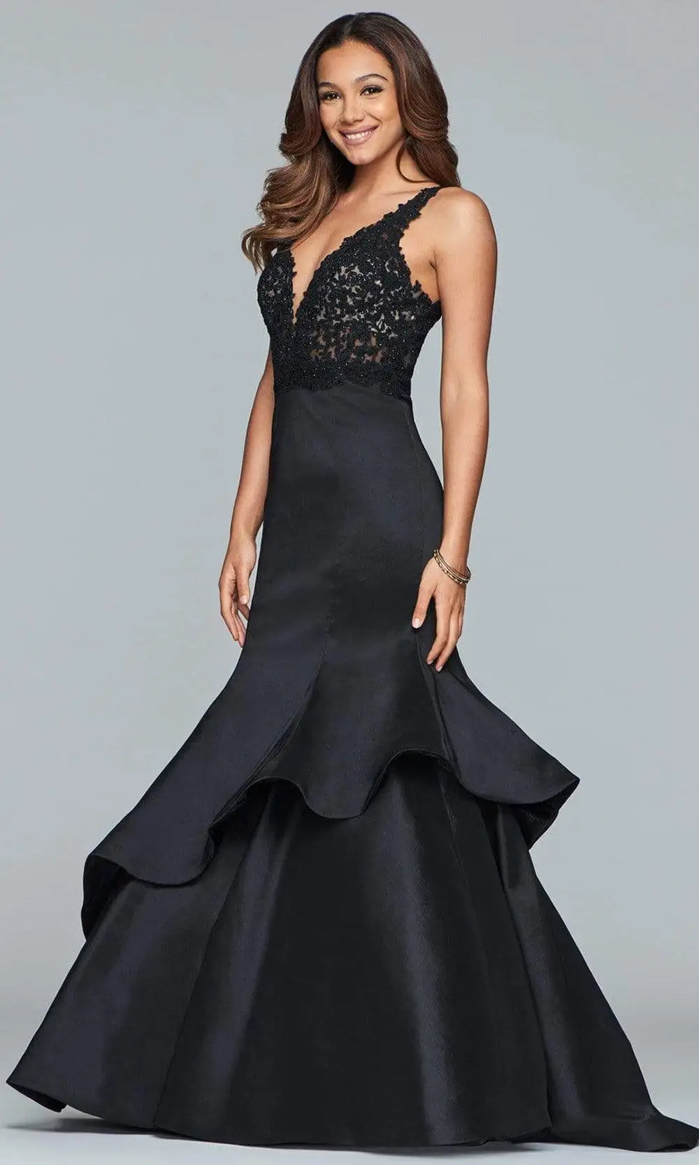 Faviana - S10242 Beaded V-neck Jersey Tiered Mermaid Dress 1 Faviana - S10242 Beaded V-neck Jersey Tiered Mermaid Dress