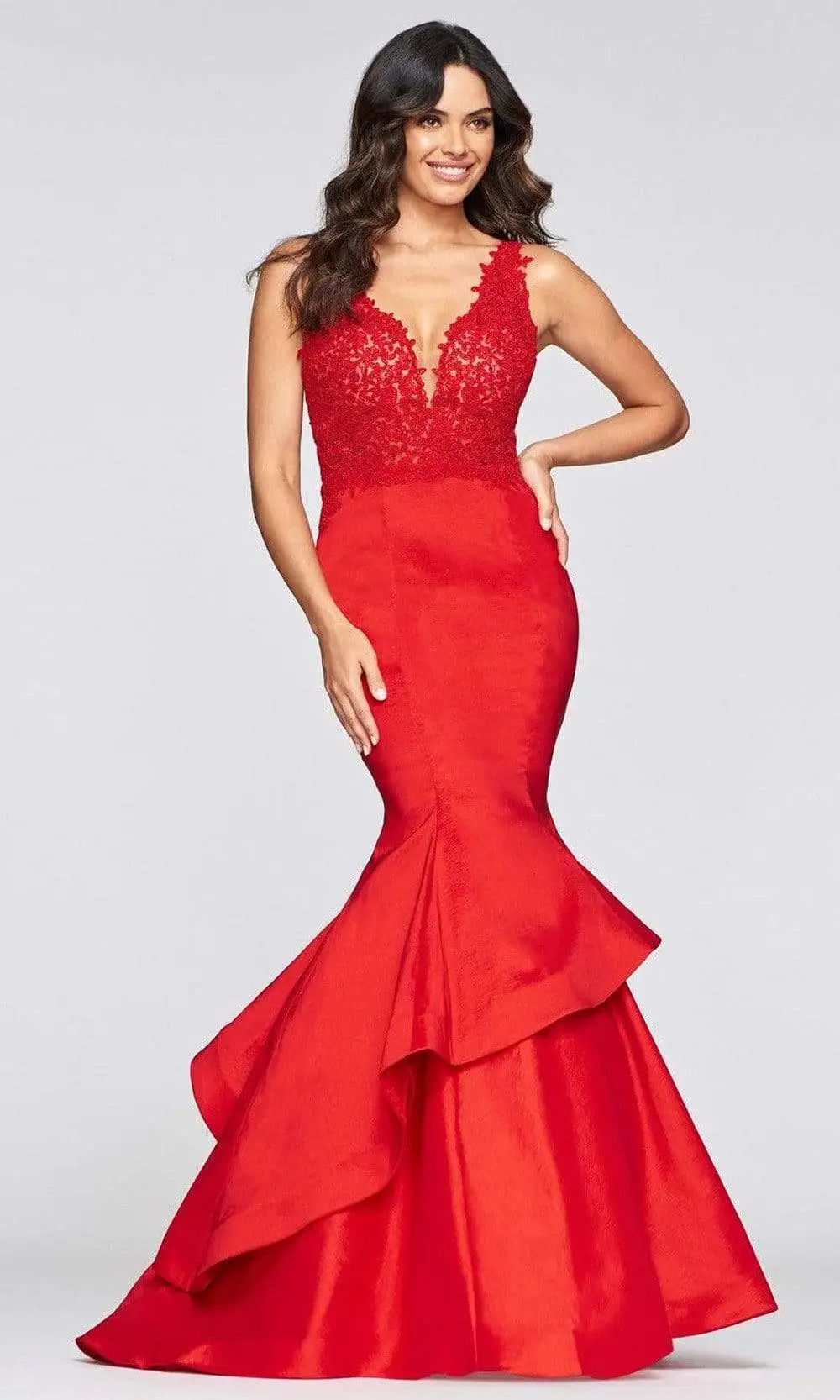 Faviana - S10242 Beaded V-neck Jersey Tiered Mermaid Dress 7 Faviana - S10242 Beaded V-neck Jersey Tiered Mermaid Dress - Image 7