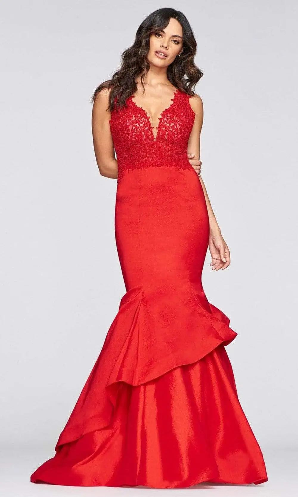 Faviana - S10242 Beaded V-neck Jersey Tiered Mermaid Dress 6 Faviana - S10242 Beaded V-neck Jersey Tiered Mermaid Dress - Image 6