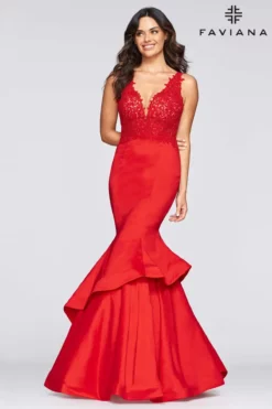 Faviana - S10242E Lace Bodice Structured Asymmetrical Tiered Gown 12 Faviana - S10242E Lace Bodice Structured Asymmetrical Tiered Gown -Hot Sale WEDDING Store faviana s10242e lace bodice structured asymmetrical tiered gown evening dresses 13713108303955