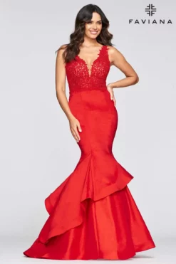 Faviana - S10242E Lace Bodice Structured Asymmetrical Tiered Gown 15 Faviana - S10242E Lace Bodice Structured Asymmetrical Tiered Gown -Hot Sale WEDDING Store faviana s10242e lace bodice structured asymmetrical tiered gown evening dresses 13713110532179