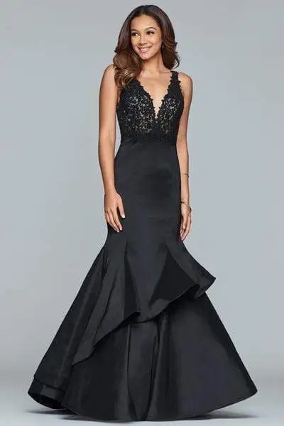Faviana - S10242E Lace Bodice Structured Asymmetrical Tiered Gown 3 Faviana - S10242E Lace Bodice Structured Asymmetrical Tiered Gown - Image 3