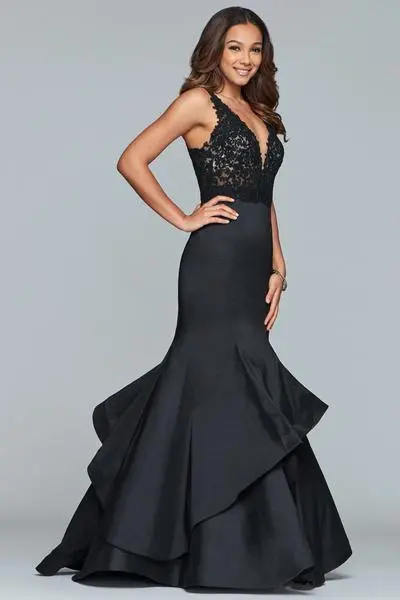 Faviana - S10242E Lace Bodice Structured Asymmetrical Tiered Gown 2 Faviana - S10242E Lace Bodice Structured Asymmetrical Tiered Gown - Image 2