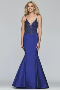 Faviana - S10243 Beaded Plunging V-Neck Mermaid Gown