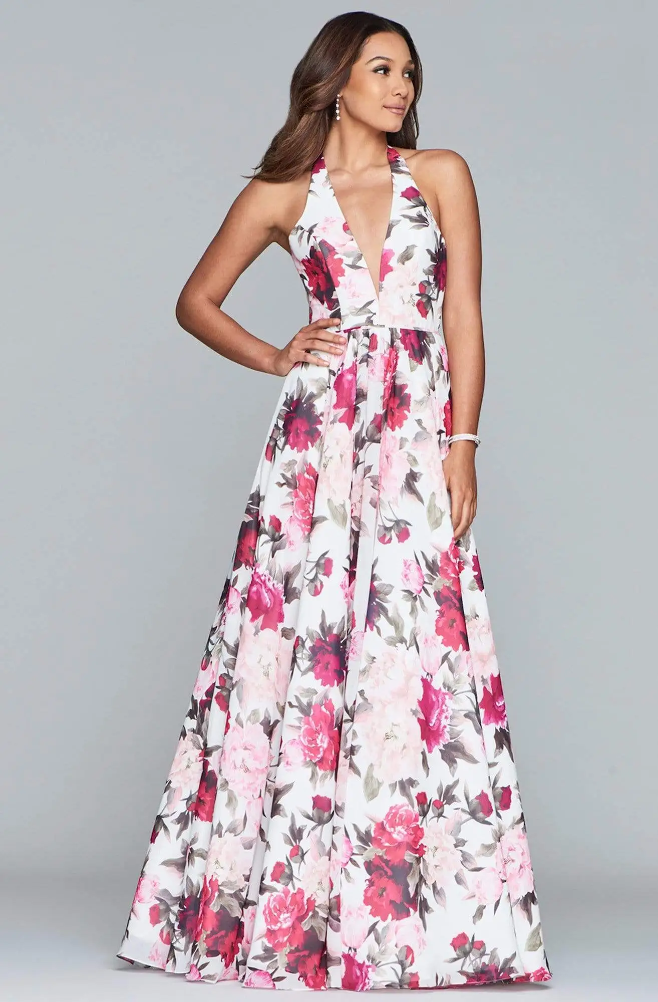 Faviana - S10278 Floral Halter A-Line Evening Gown 3 Faviana - S10278 Floral Halter A-Line Evening Gown - Image 3