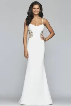 Faviana - S10302 Metallic Floral Appliqued Trumpet Gown