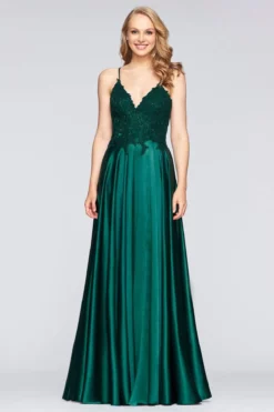 Faviana - S10400 Beaded Lace V Neck Flowy Satin Gown -Hot Sale WEDDING Store faviana s10400 beaded lace v neck flowy satin gown prom dresses 00 deep green 28057341296723
