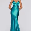 Faviana - S10405 V Neck Fitted Bodice Cutout Back Satin Mermaid Dress