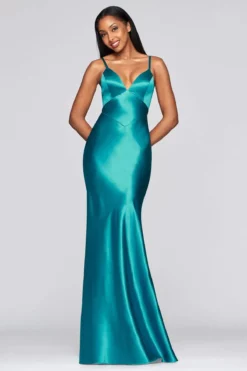 Faviana - S10405 V Neck Fitted Bodice Cutout Back Satin Mermaid Dress