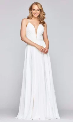 Faviana - S10435 Illusion Plunging V Neck Beaded Waist A-Line Dress