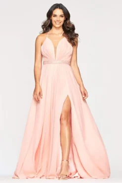 Faviana - S10435 Illusion Plunging V Neck Beaded Waist A-Line Dress -Hot Sale WEDDING Store faviana s10435 illusion plunging v neck beaded waist a line dress prom dresses 00 soft peach 28325593481299
