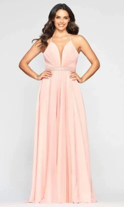 Faviana - S10435 Illusion Plunging V Neck Beaded Waist A-Line Dress -Hot Sale WEDDING Store faviana s10435 illusion plunging v neck beaded waist a line dress prom dresses 28652075188307
