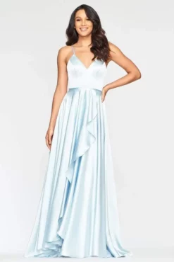 Faviana - S10460 Asymmetrical Wrap High Slit Satin Dress