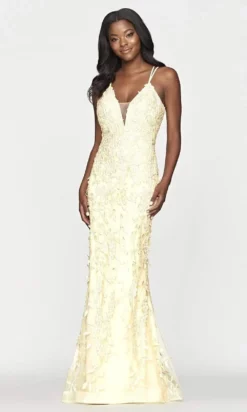 Faviana - S10662 V-Neck Floral Lace Gown