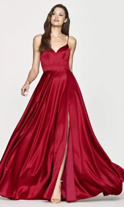 Faviana - S10673 Satin Open Back Gown With Slit