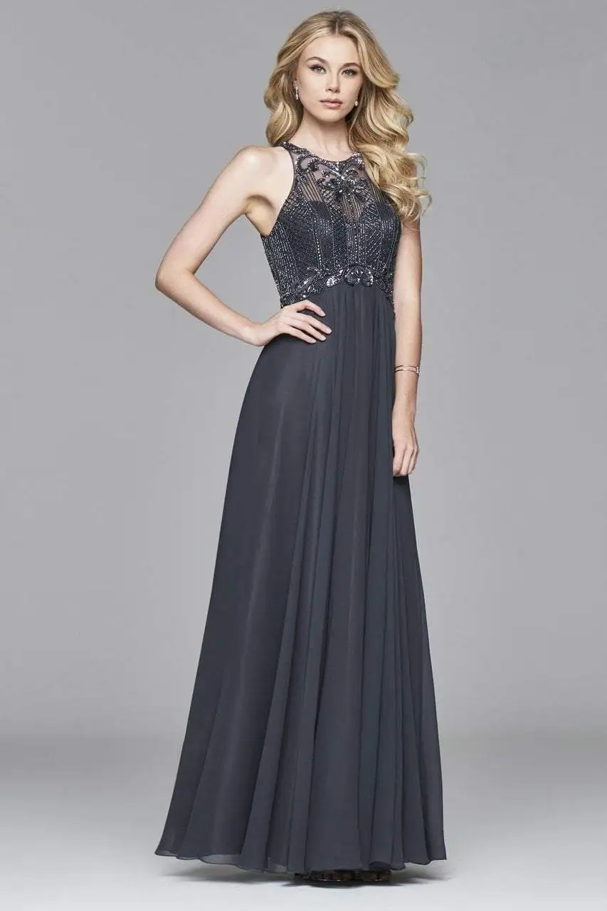Faviana - S7989 Long Chiffon Dress With Bead Detailing 1 Faviana - S7989 Long Chiffon Dress With Bead Detailing