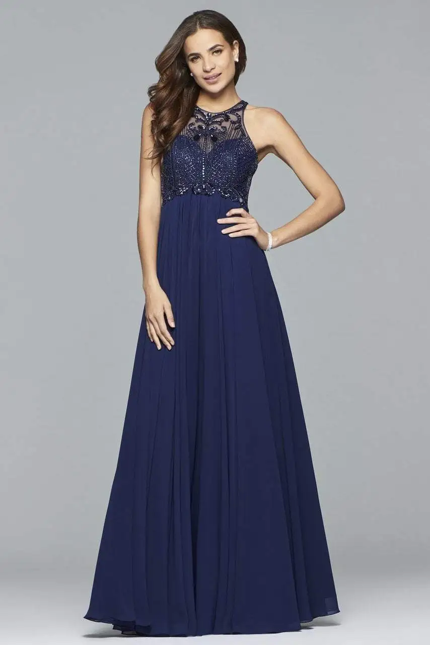 Faviana - S7989 Long Chiffon Dress With Bead Detailing 8 Faviana - S7989 Long Chiffon Dress With Bead Detailing - Image 8