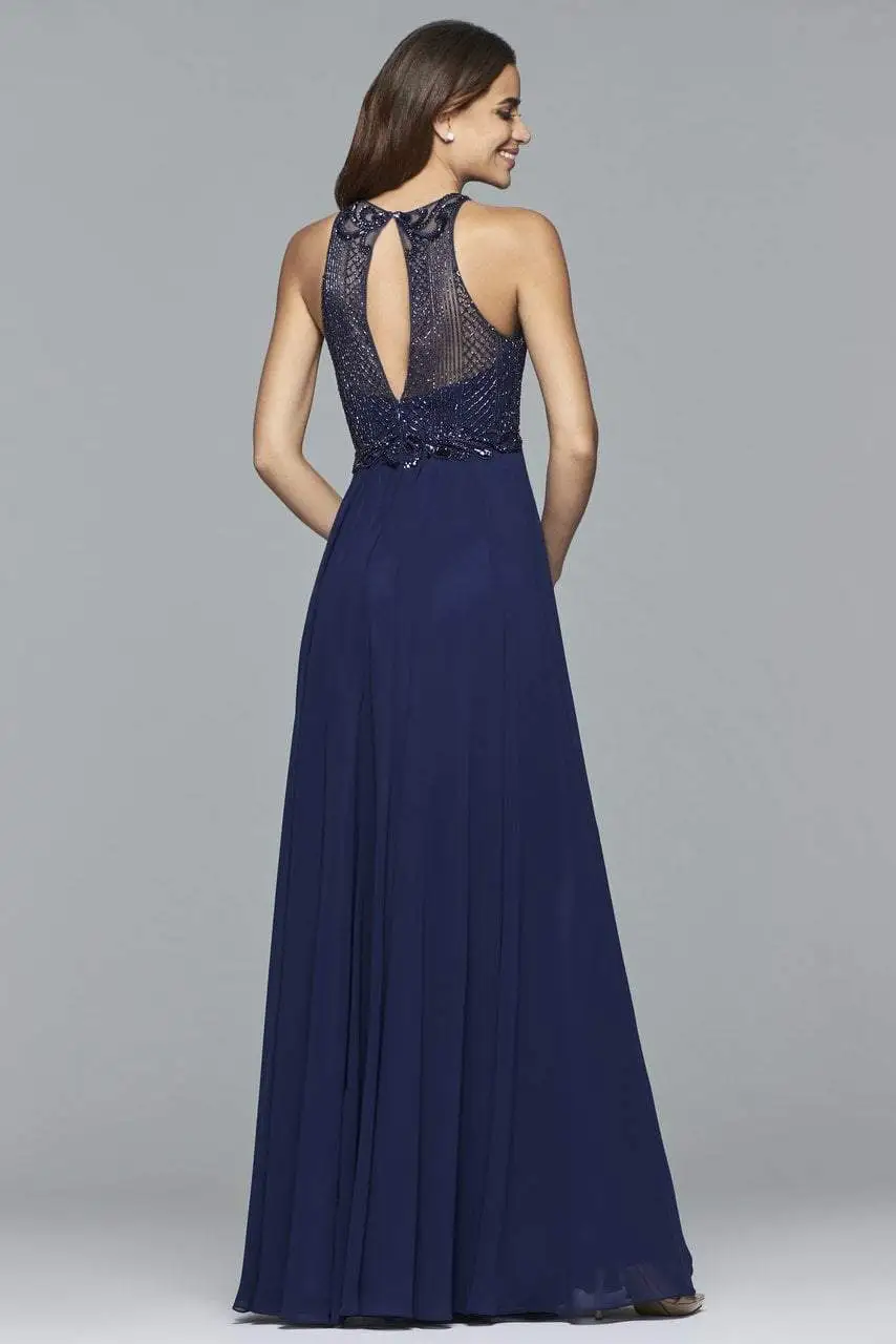 Faviana - S7989 Long Chiffon Dress With Bead Detailing 9 Faviana - S7989 Long Chiffon Dress With Bead Detailing - Image 9